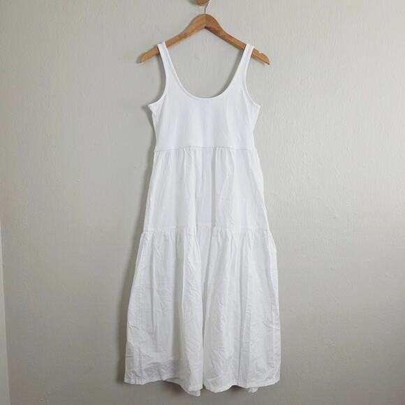 J. Crew Tiered Knit Mixy Midi Dress in White - NWT Cotton Pockets Medium Petite - Picture 11 of 13
